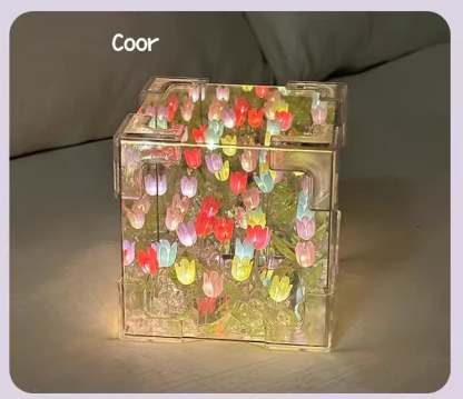 🌷Handmade DIY- Magic Cube Tulips Flower Table Lamp and Mirror 2 in 1💡