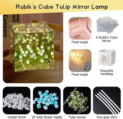 🌷Handmade DIY- Magic Cube Tulips Flower Table Lamp and Mirror 2 in 1💡