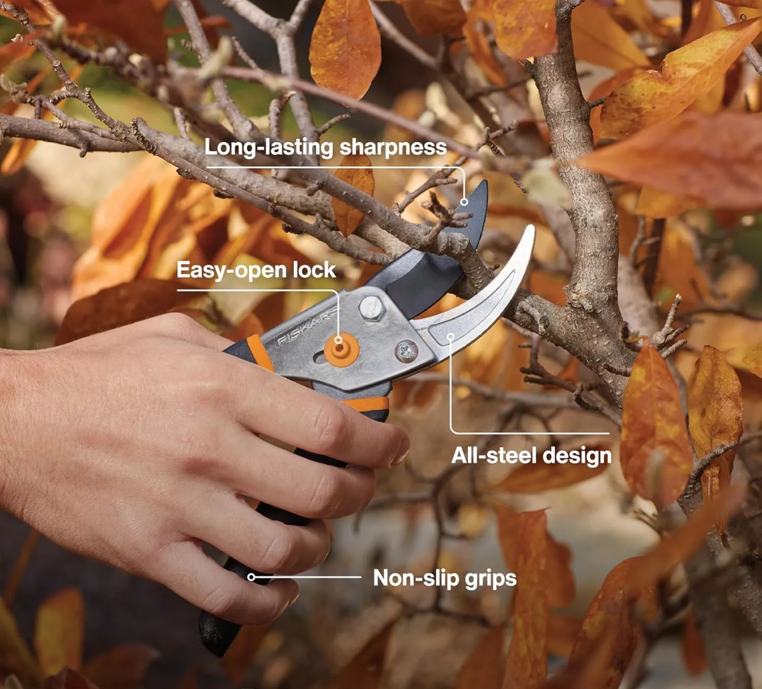 Fiskars Bypass Pruning Shears, 5/8-Inch Cut Capacity Garden Clippers, Gardening Scissors with Sharp, Rust Resistant Steel Blade