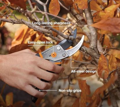 Fiskars Bypass Pruning Shears, 5/8-Inch Cut Capacity Garden Clippers, Gardening Scissors with Sharp, Rust Resistant Steel Blade