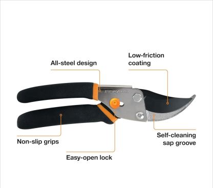 Fiskars Bypass Pruning Shears, 5/8-Inch Cut Capacity Garden Clippers, Gardening Scissors with Sharp, Rust Resistant Steel Blade