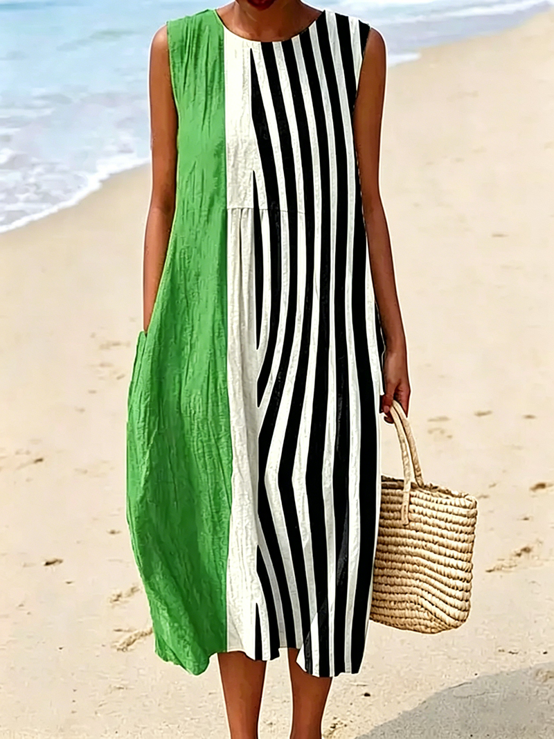 Lockeres A-Linien-Midikleid mit Taschen für den Strandurlaub
