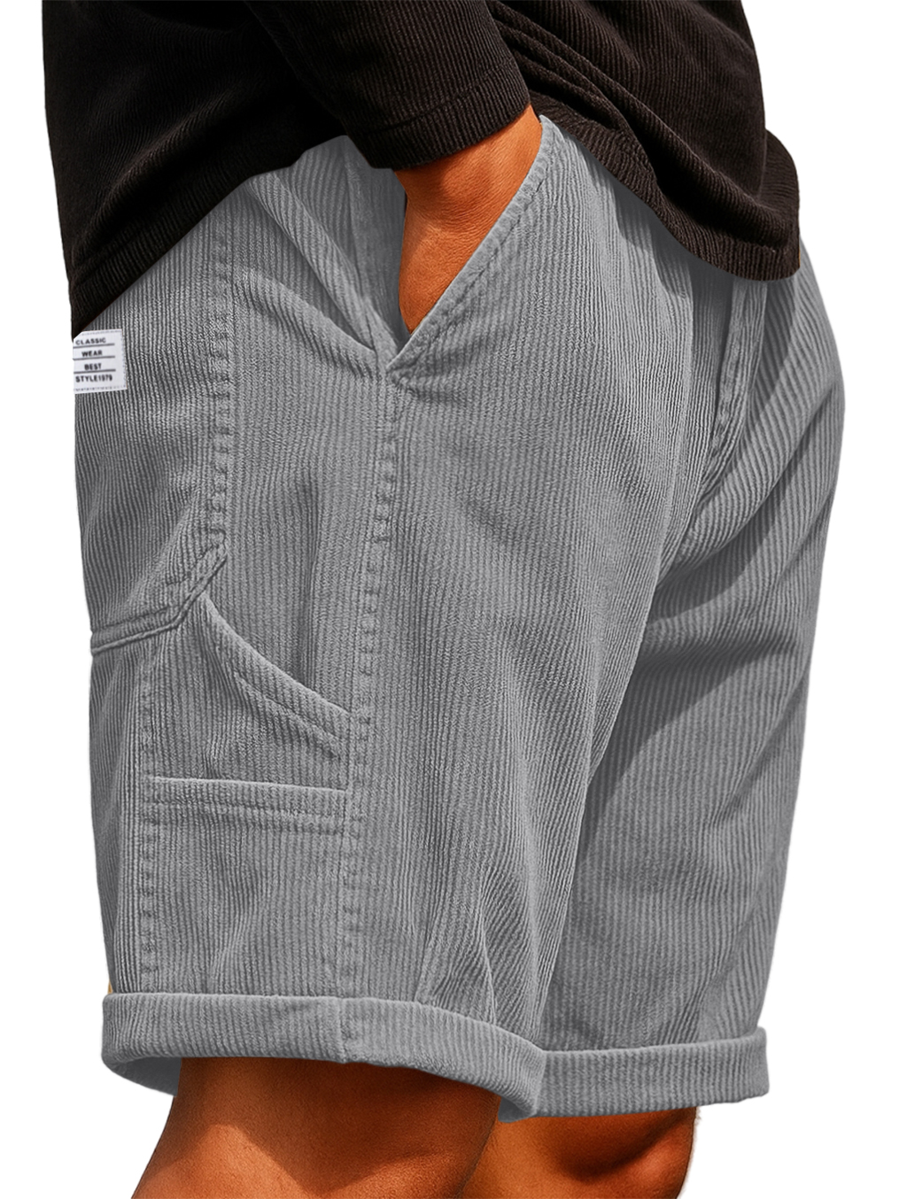 Herren Praktische Mehrfach-Taschen Cargo-Shorts Corduroy Besticktes Logo Stilvolle Lockere Alltags-Shorts-deurabatt