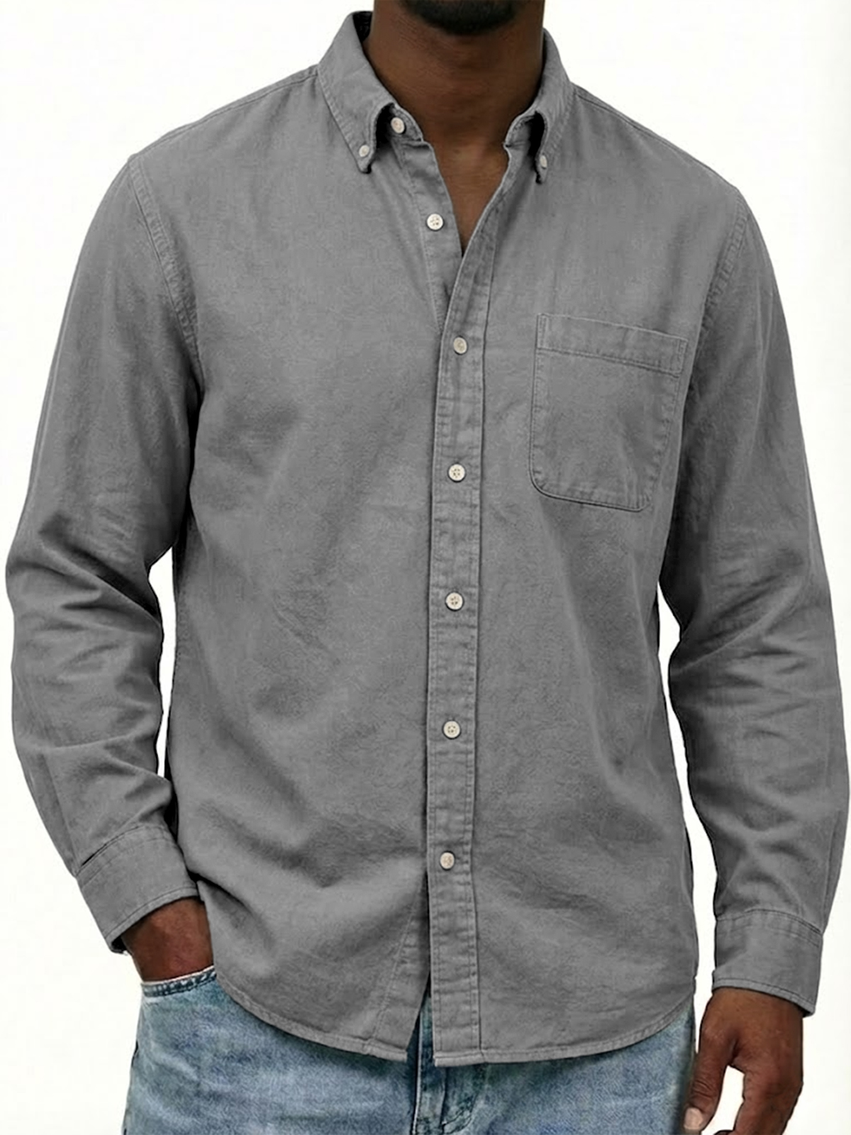 Herren Arbeitskleidung Baumwolle Oxford Button-down Langarm Freizeit Hemd mit Taschen-deurabatt