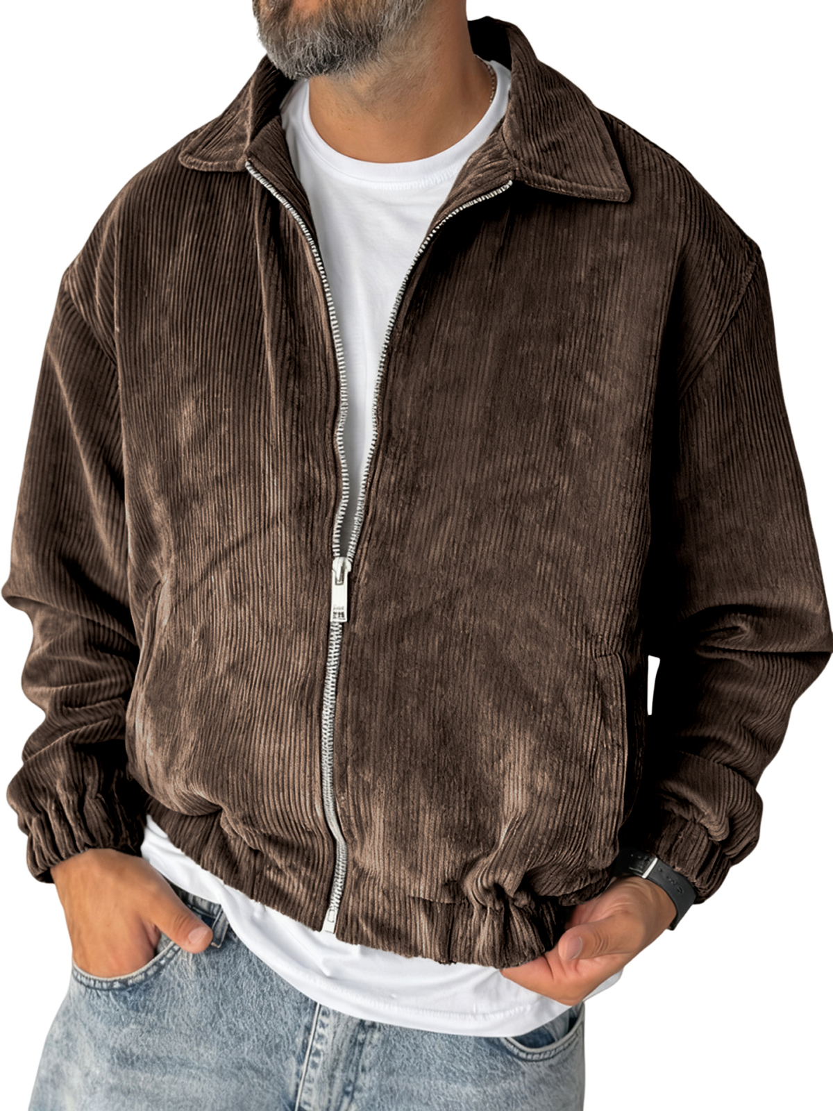 Herren Stilvolle Reißverschluss Cord-Jacke mit Rippstruktur für den Alltag-deurabatt