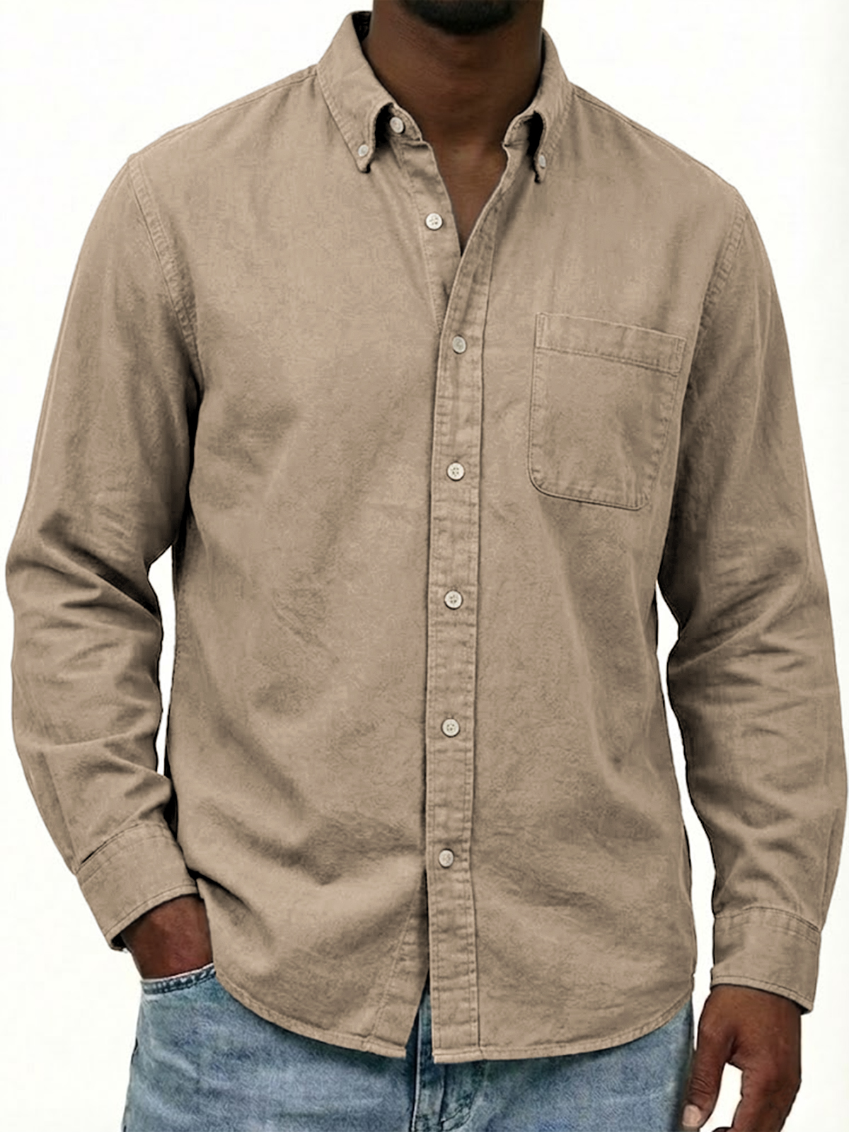 Herren Arbeitskleidung Baumwolle Oxford Button-down Langarm Freizeit Hemd mit Taschen-deurabatt