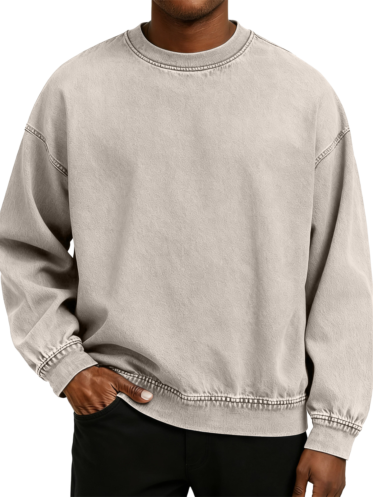 Herren Retro Gewaschen Zerrissene Baumwolle Rundhals Langarm Sweatshirt-deurabatt