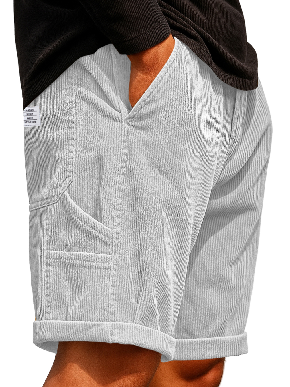 Herren Praktische Mehrfach-Taschen Cargo-Shorts Corduroy Besticktes Logo Stilvolle Lockere Alltags-Shorts-deurabatt