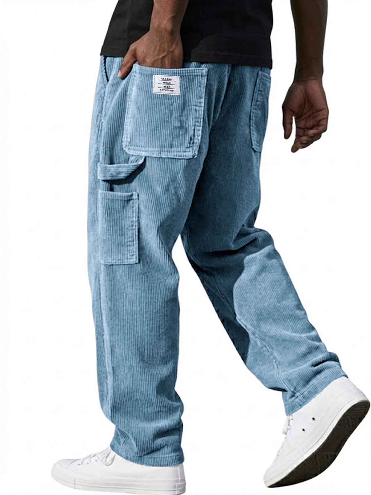 Herren Stilvolle Corduroy Vintage Multi-Taschen Cargo-Hosen mit besticktem Patchwork-deurabatt