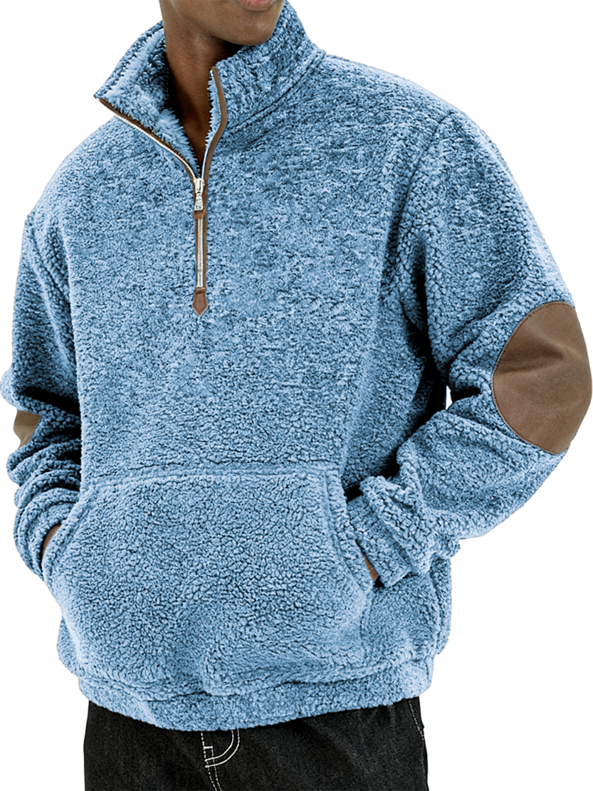 Herren Sherpa Gemütlicher und Stilvoller Halb - Zip Pullover mit Ellbogenpatches-deurabatt