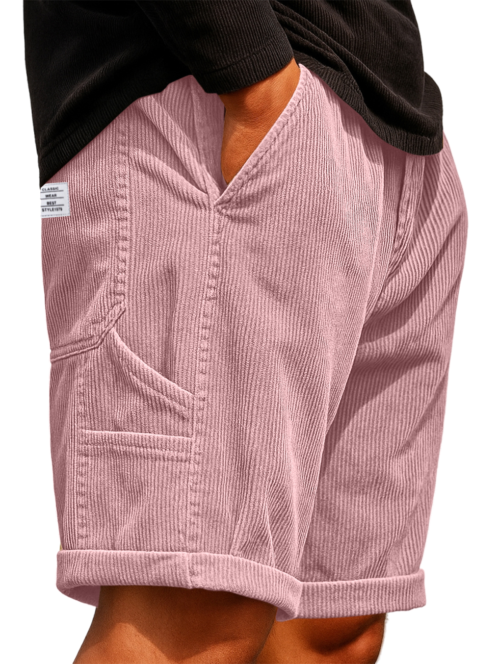 Herren Praktische Mehrfach-Taschen Cargo-Shorts Corduroy Besticktes Logo Stilvolle Lockere Alltags-Shorts-deurabatt