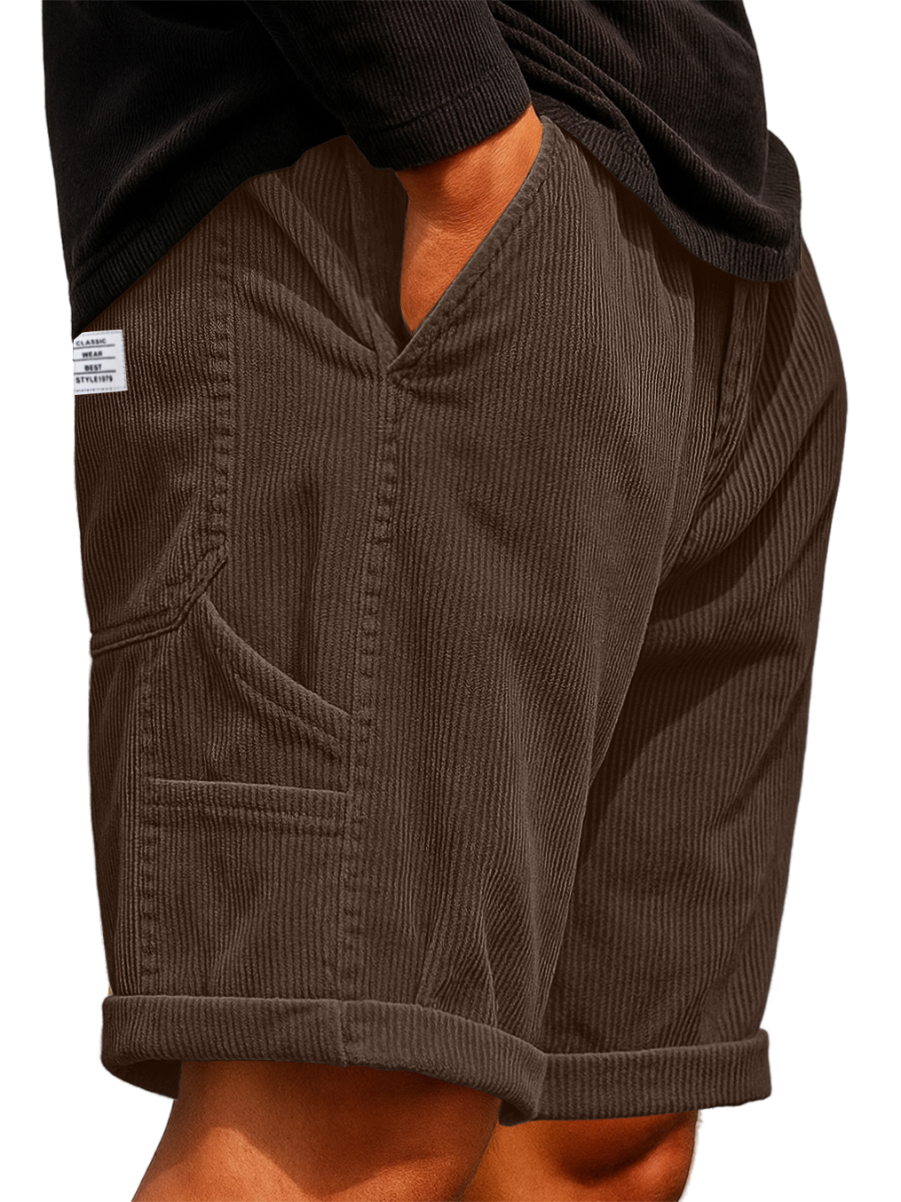 Herren Praktische Mehrfach-Taschen Cargo-Shorts Corduroy Besticktes Logo Stilvolle Lockere Alltags-Shorts-deurabatt