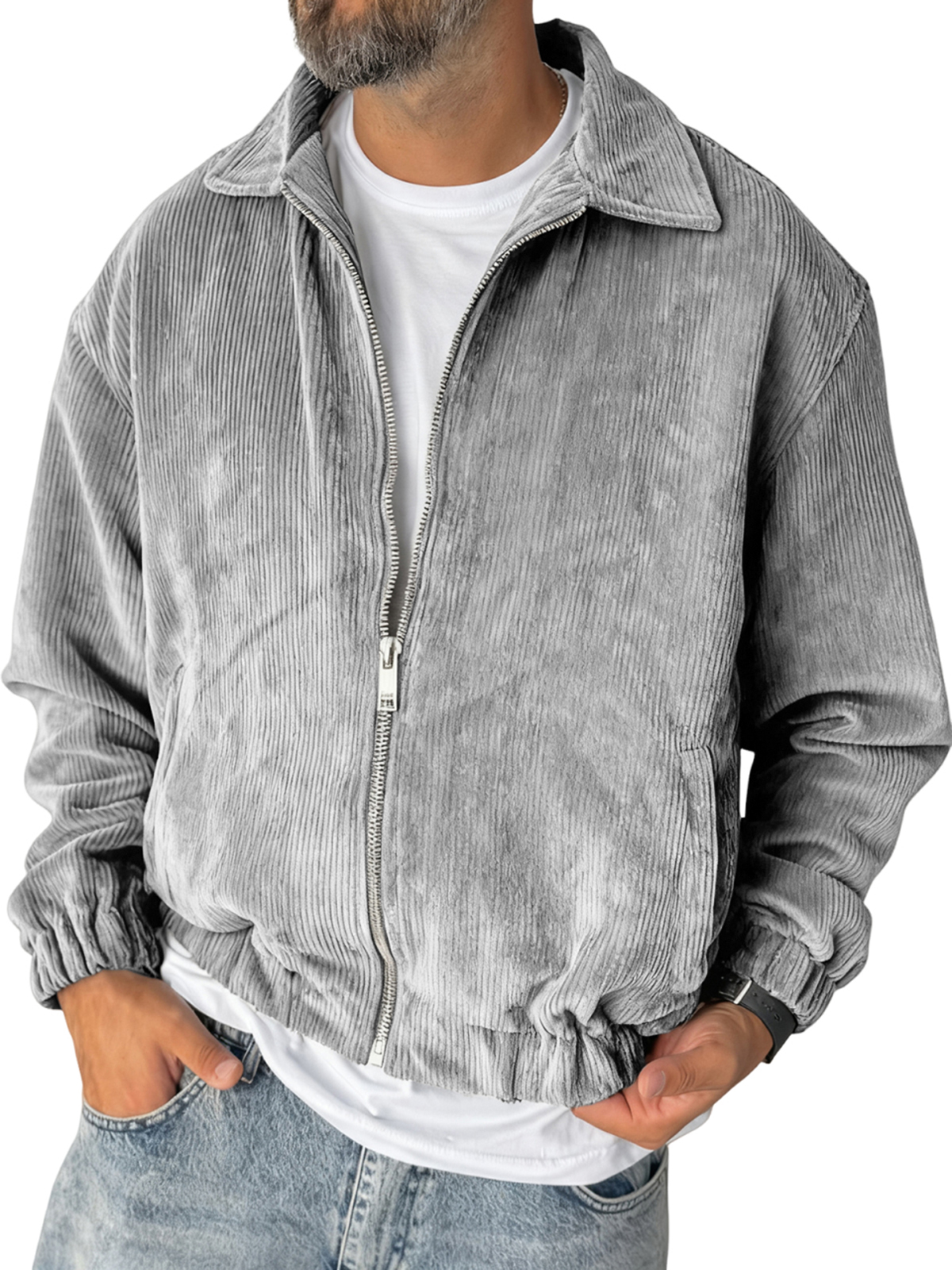 Herren Stilvolle Reißverschluss Cord-Jacke mit Rippstruktur für den Alltag-deurabatt