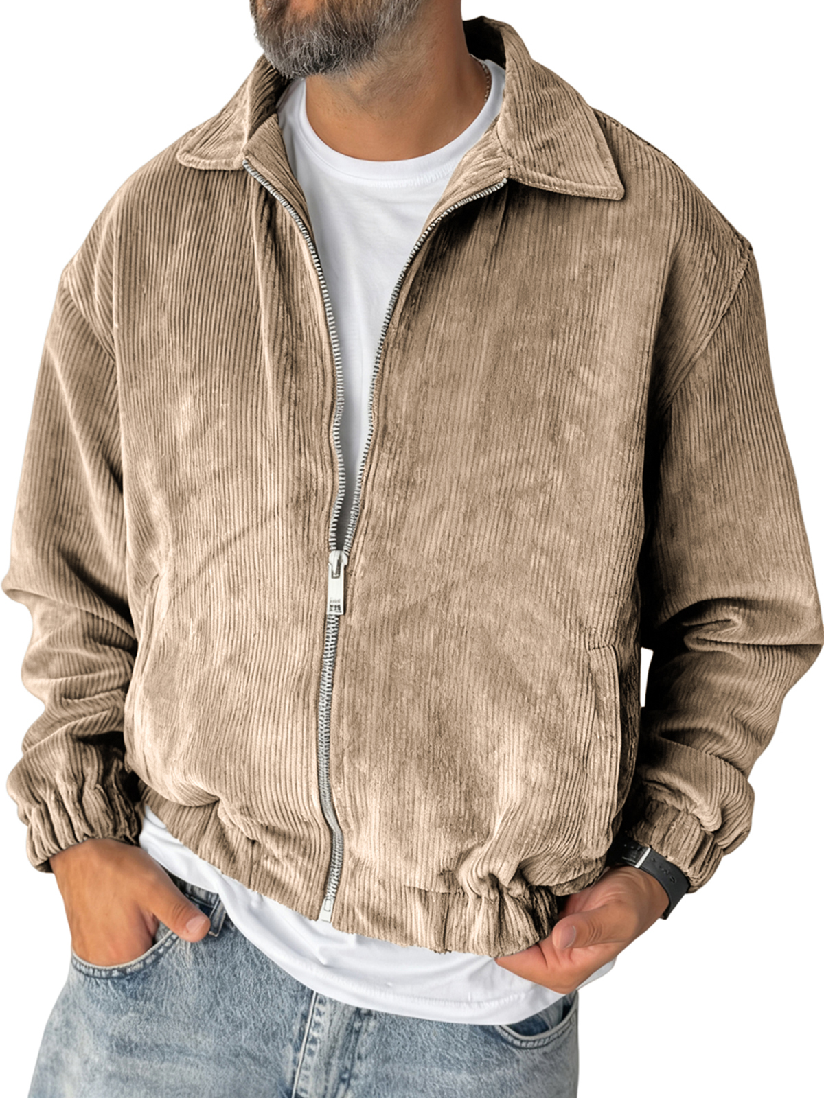Herren Stilvolle Reißverschluss Cord-Jacke mit Rippstruktur für den Alltag-deurabatt