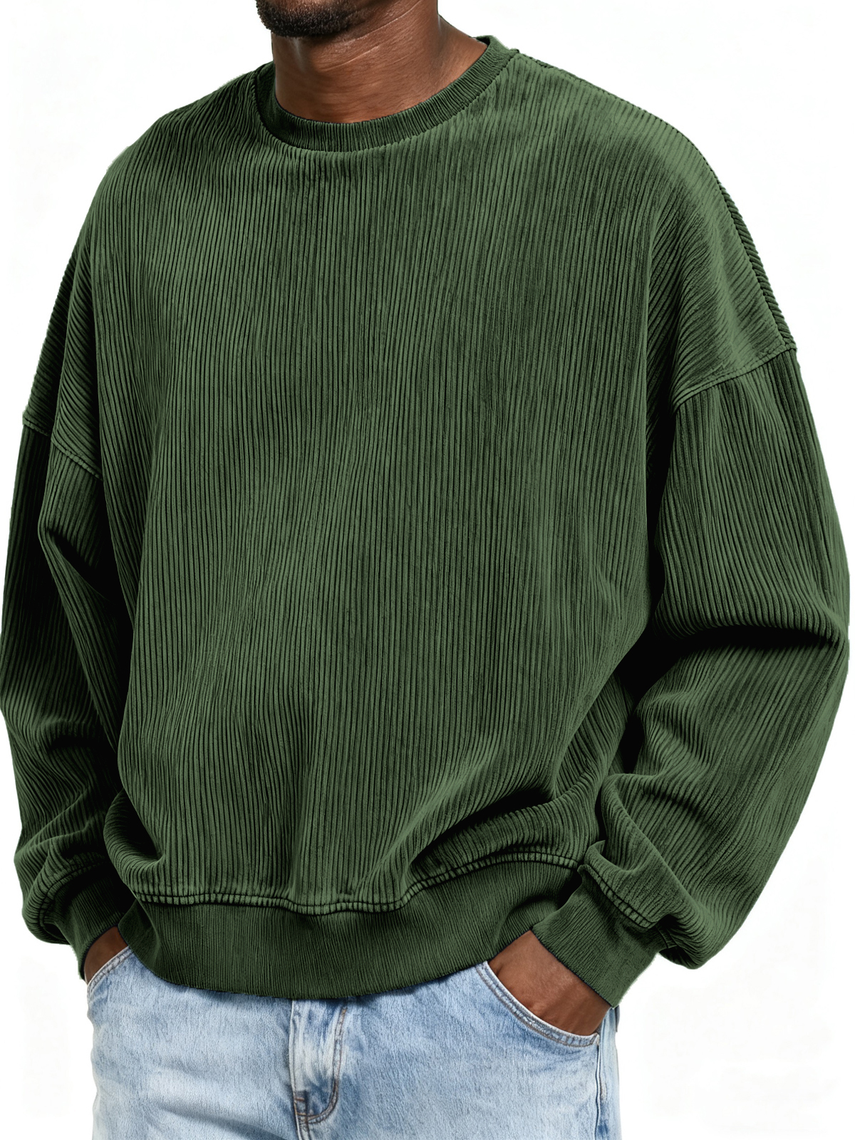 Stylischer gerippter Basic Rundhals-Pullover Sweatshirt-deurabatt