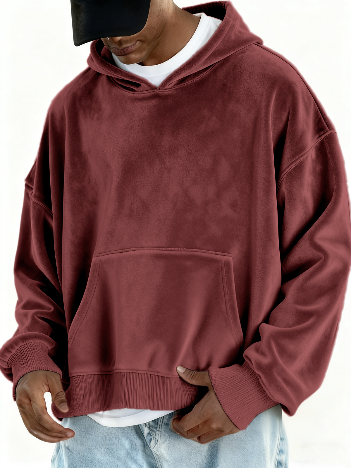 Stilvoller Basic-Kapuzenpullover aus Samt-deurabatt