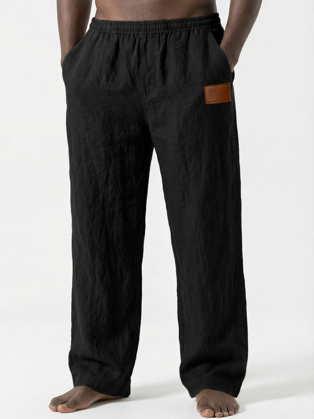 Atmungsaktive Leinenhose mit Lederstickerei-deurabatt