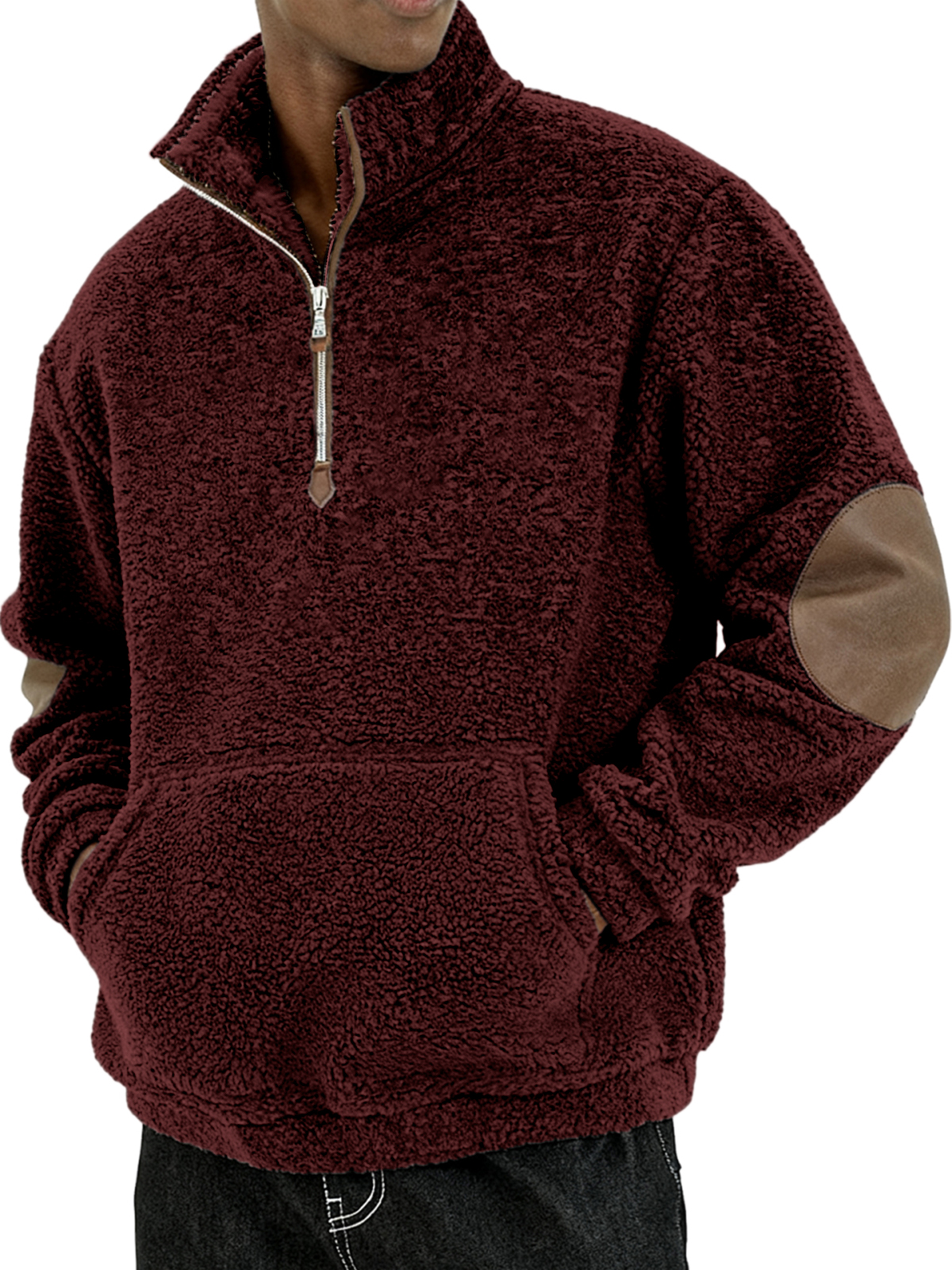 Herren Sherpa Gemütlicher und Stilvoller Halb - Zip Pullover mit Ellbogenpatches-deurabatt