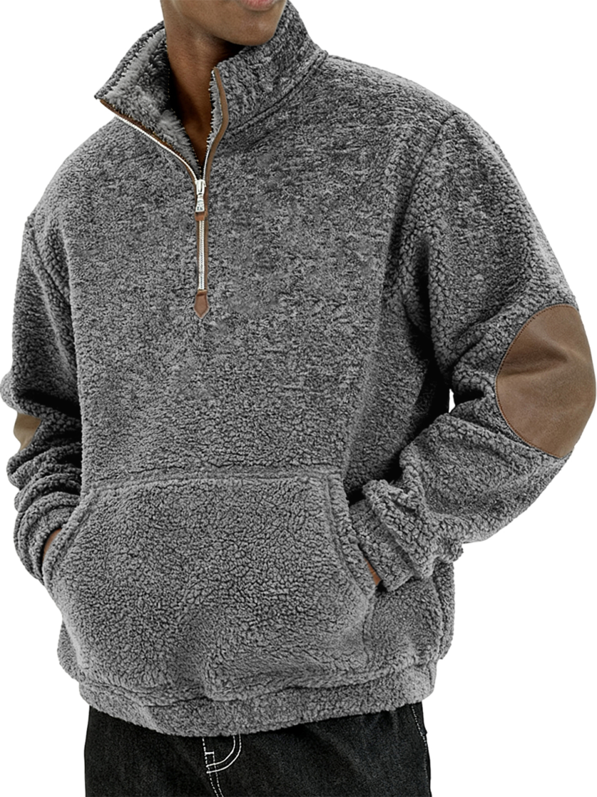 Herren Sherpa Gemütlicher und Stilvoller Halb - Zip Pullover mit Ellbogenpatches-deurabatt