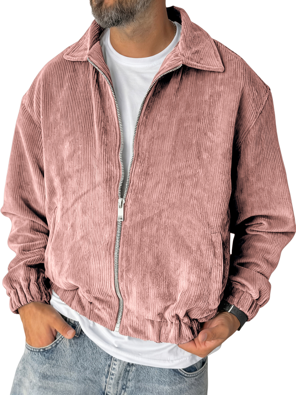 Herren Stilvolle Reißverschluss Cord-Jacke mit Rippstruktur für den Alltag-deurabatt