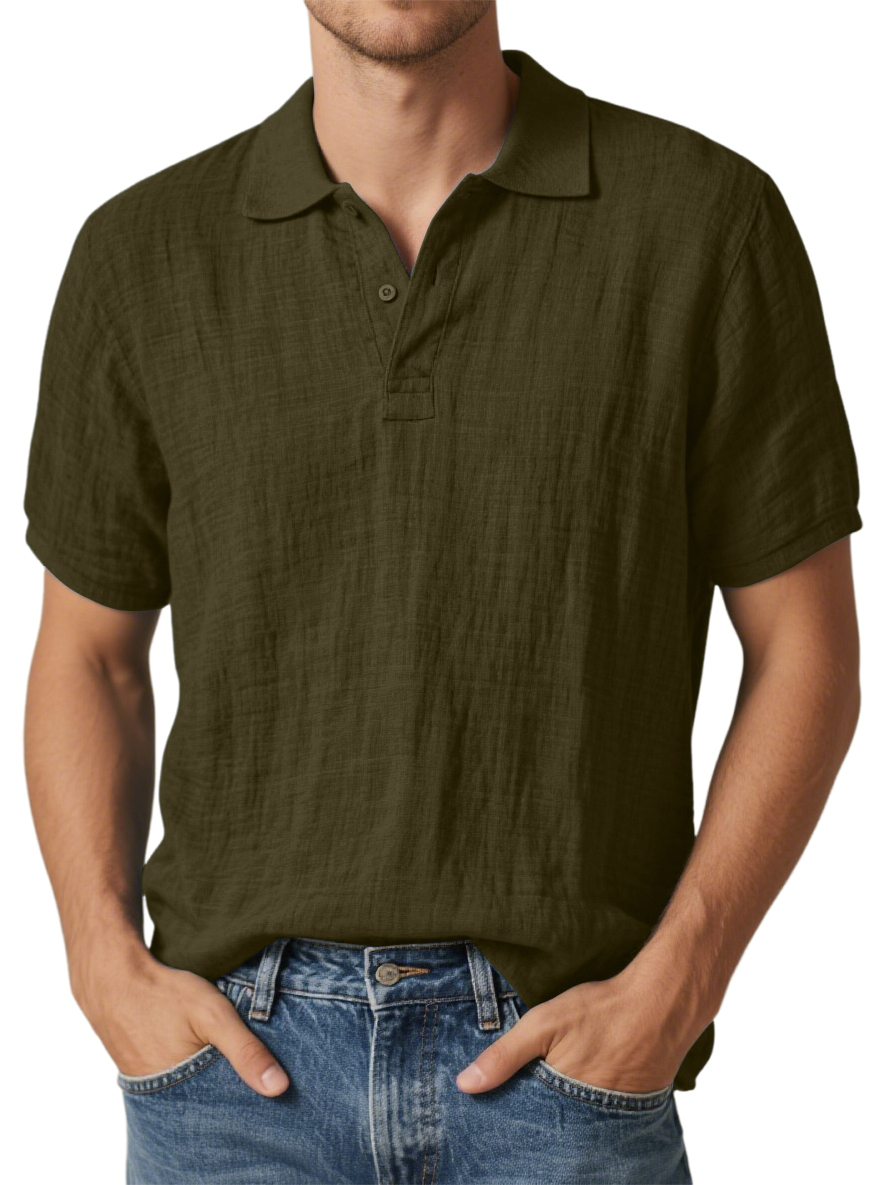 Klassisches Kurzarm-Polohemd für Herren aus Baumwolle und Leinen-deurabatt