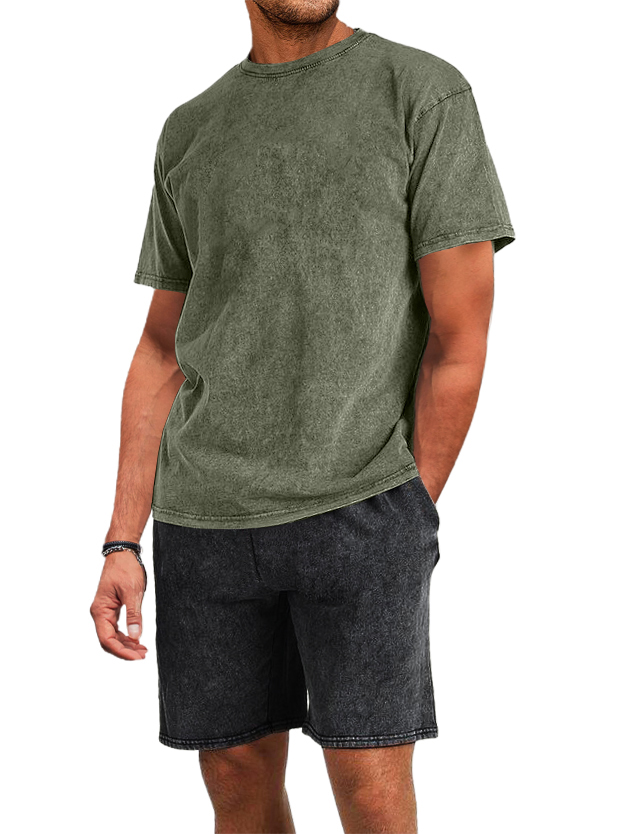 Herren Baumwolle gewaschen und distressed Batik T-Shirt Shorts 2-teiliges Set-deurabatt