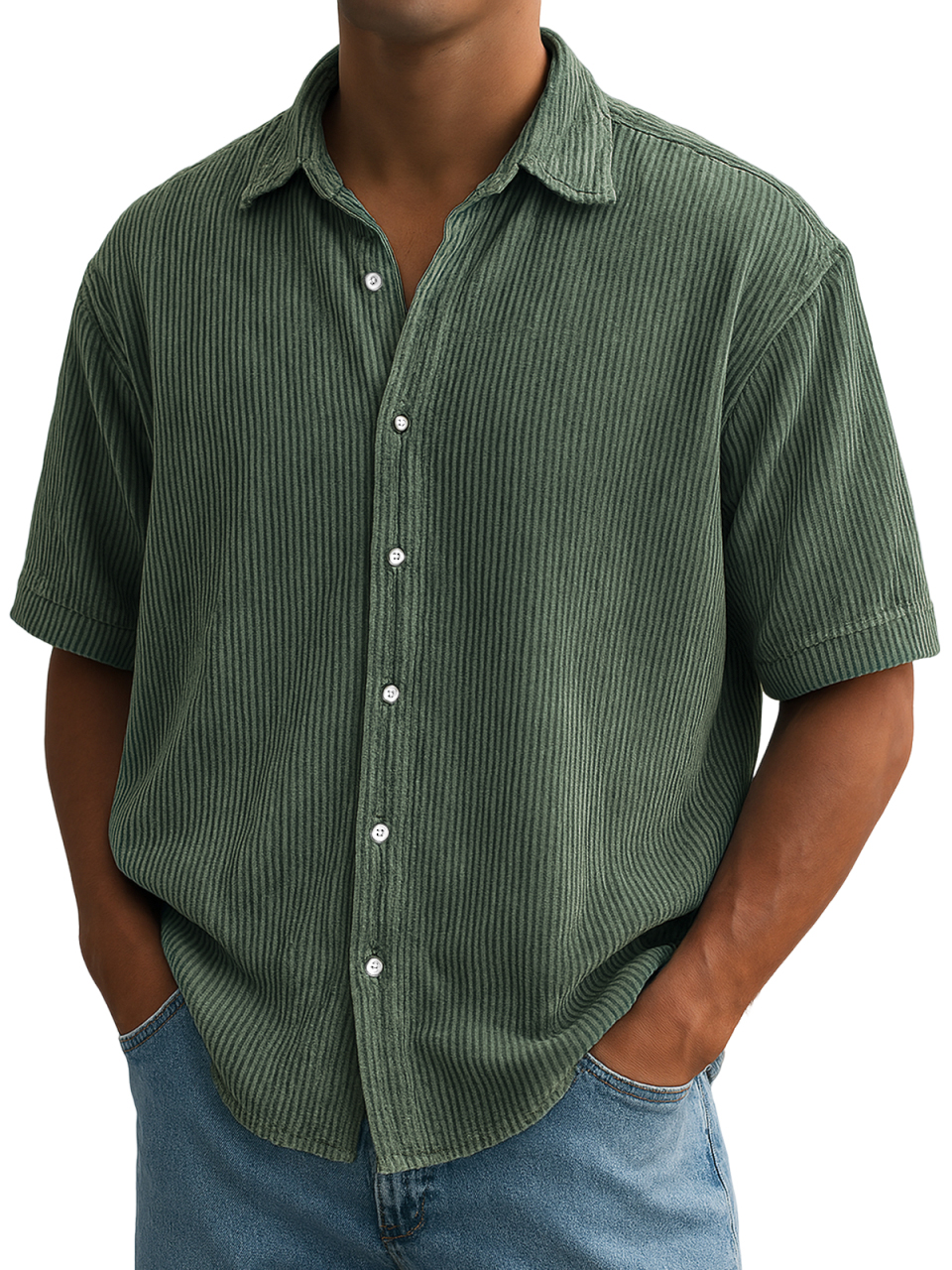Herren Stilvolle Ripped Vertikale Streifen Corduroy Bequeme Freizeit Kurzarmhemd-deurabatt