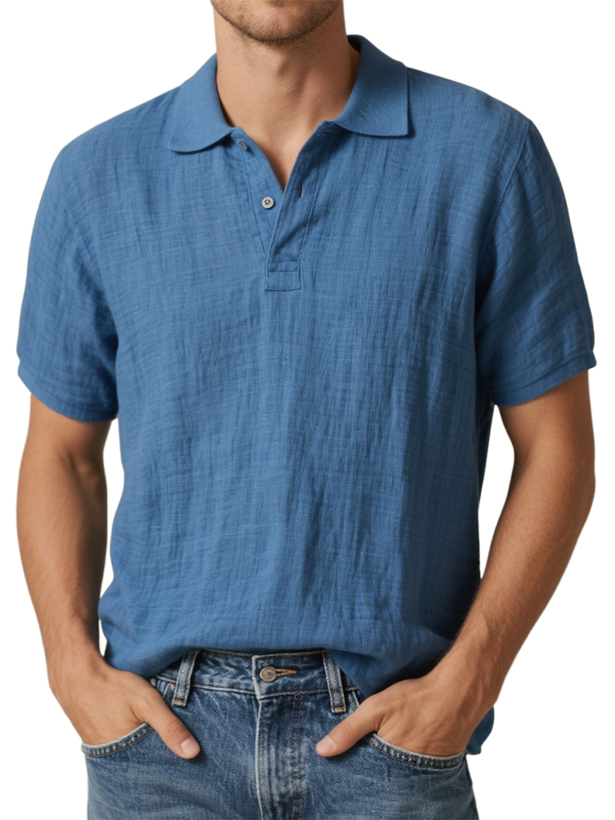 Klassisches Kurzarm-Polohemd für Herren aus Baumwolle und Leinen-deurabatt