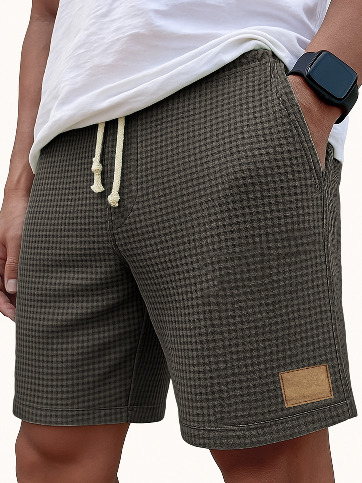 Herren Bequeme Waffel Vintage Besticktes Logo Lässige Schnürung Lockere Shorts-Mode & Komfort