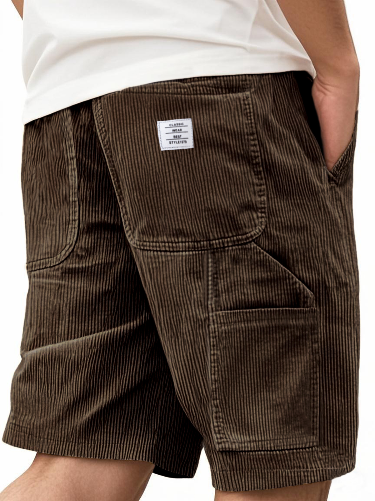 Herren Praktische Mehrfach-Taschen Cargo-Shorts Corduroy Besticktes Logo Stilvolle Lockere Alltags-Shorts-Mode & Komfort