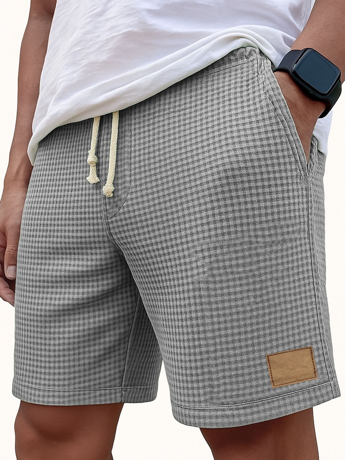 Herren Bequeme Waffel Vintage Besticktes Logo Lässige Schnürung Lockere Shorts-Mode & Komfort