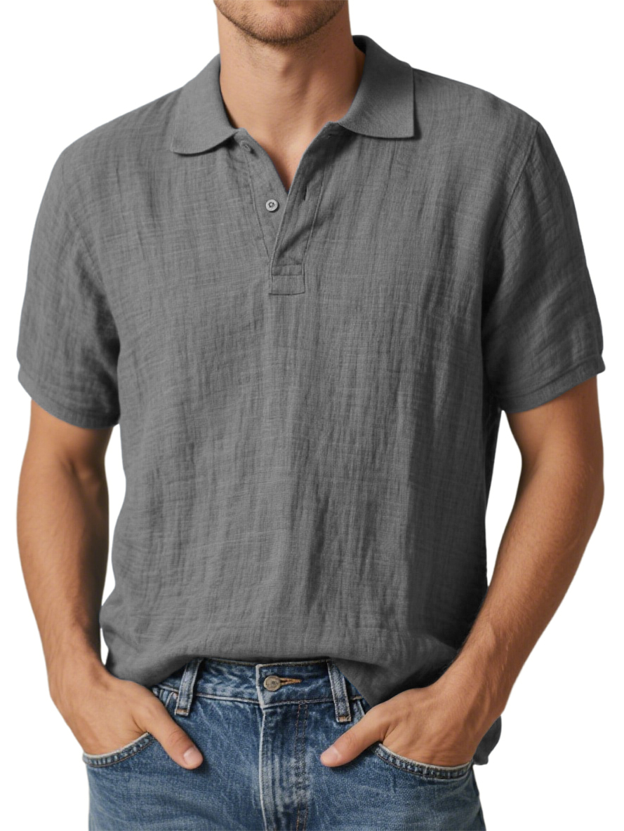 Klassisches Kurzarm-Polohemd für Herren aus Baumwolle und Leinen-deurabatt