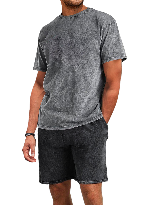 Herren Baumwolle gewaschen und distressed Batik T-Shirt Shorts 2-teiliges Set-deurabatt