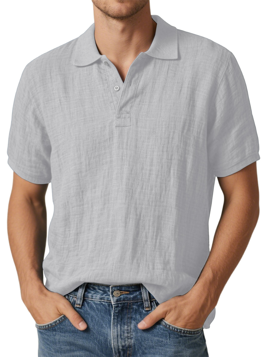 Klassisches Kurzarm-Polohemd für Herren aus Baumwolle und Leinen-deurabatt