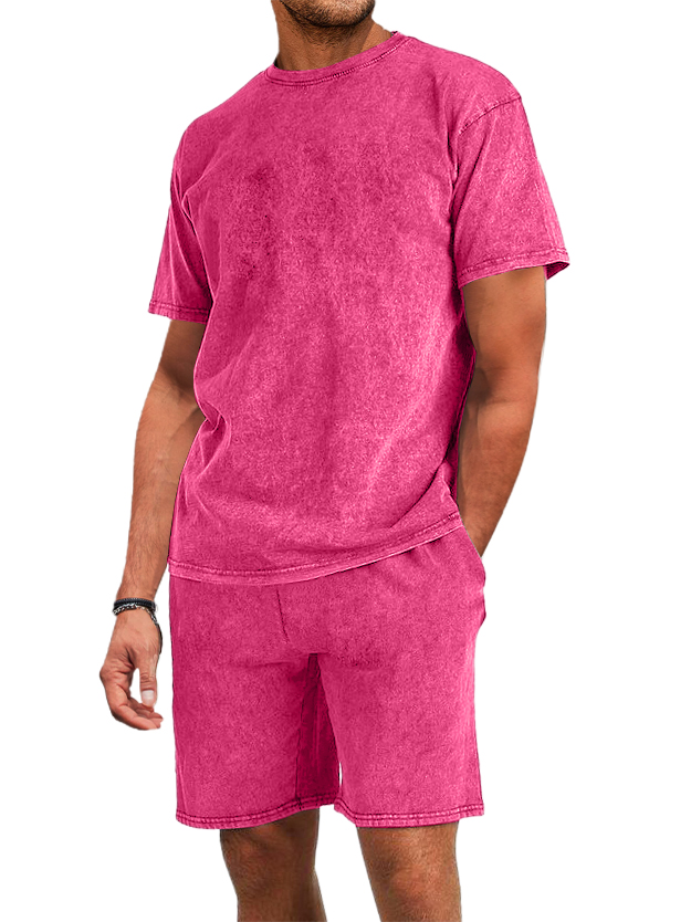 Herren Baumwolle gewaschen und distressed Batik T-Shirt Shorts 2-teiliges Set-deurabatt