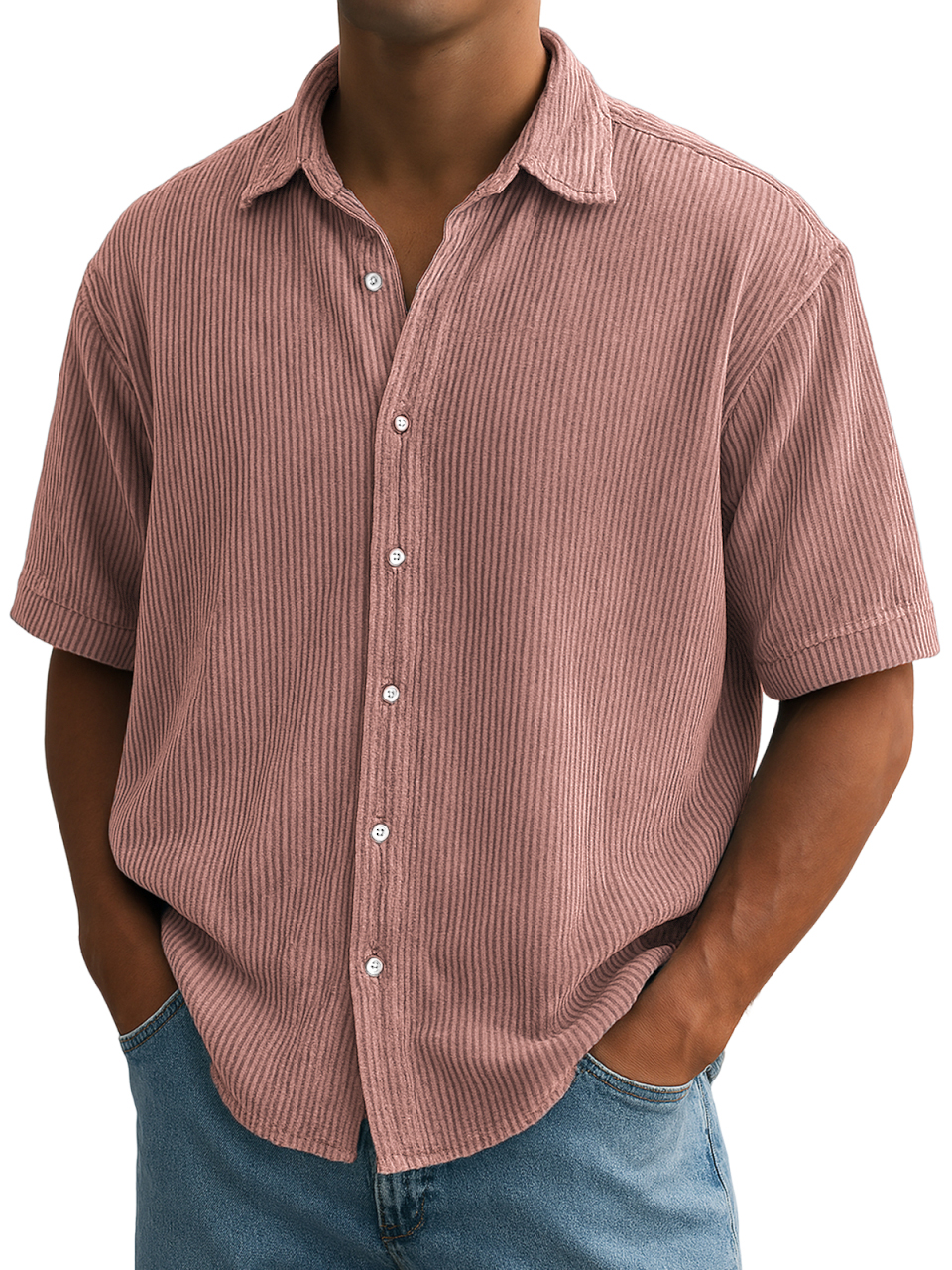 Herren Stilvolle Ripped Vertikale Streifen Corduroy Bequeme Freizeit Kurzarmhemd-deurabatt