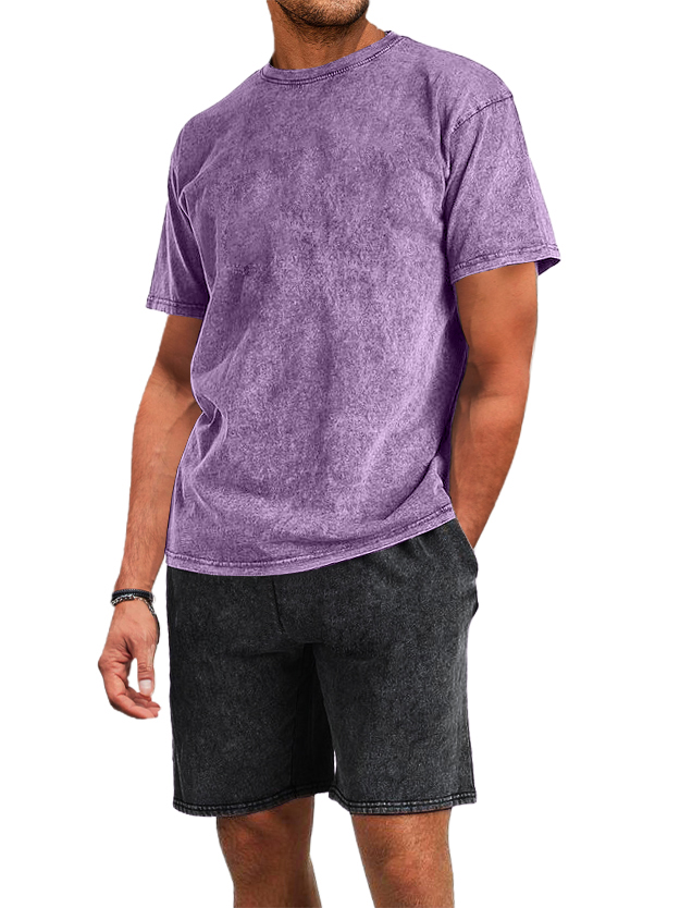Herren Baumwolle gewaschen und distressed Batik T-Shirt Shorts 2-teiliges Set-deurabatt