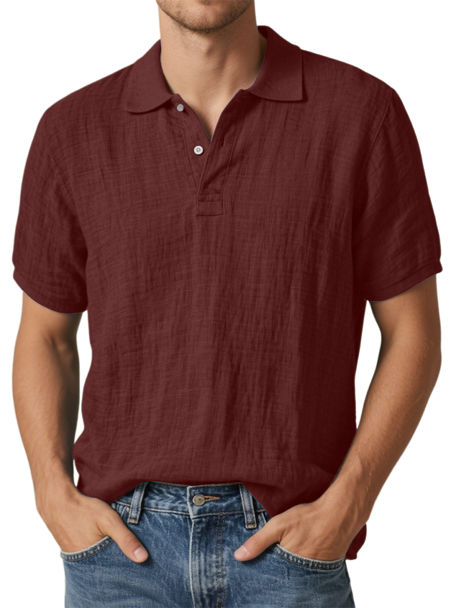 Klassisches Kurzarm-Polohemd für Herren aus Baumwolle und Leinen-deurabatt