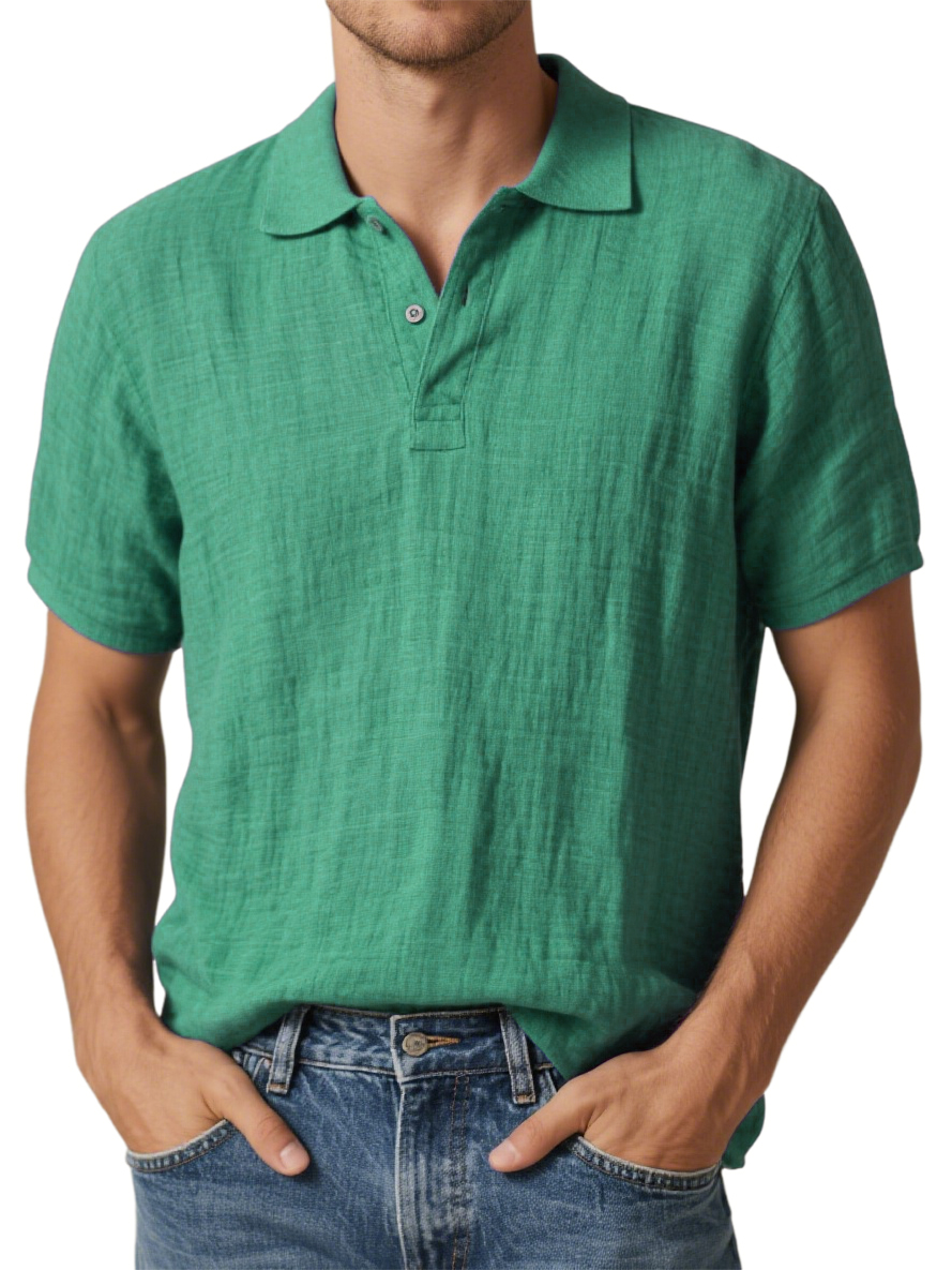 Klassisches Kurzarm-Polohemd für Herren aus Baumwolle und Leinen-deurabatt