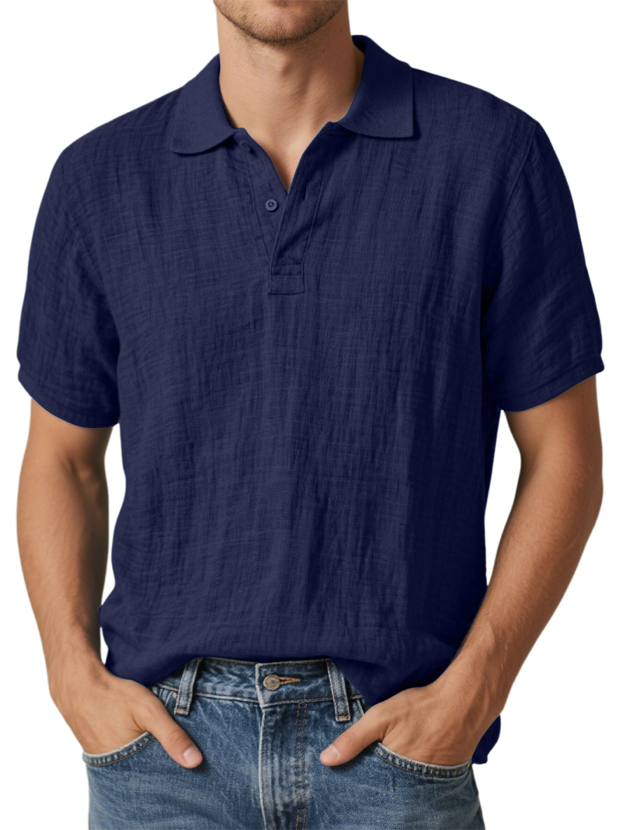 Klassisches Kurzarm-Polohemd für Herren aus Baumwolle und Leinen-deurabatt