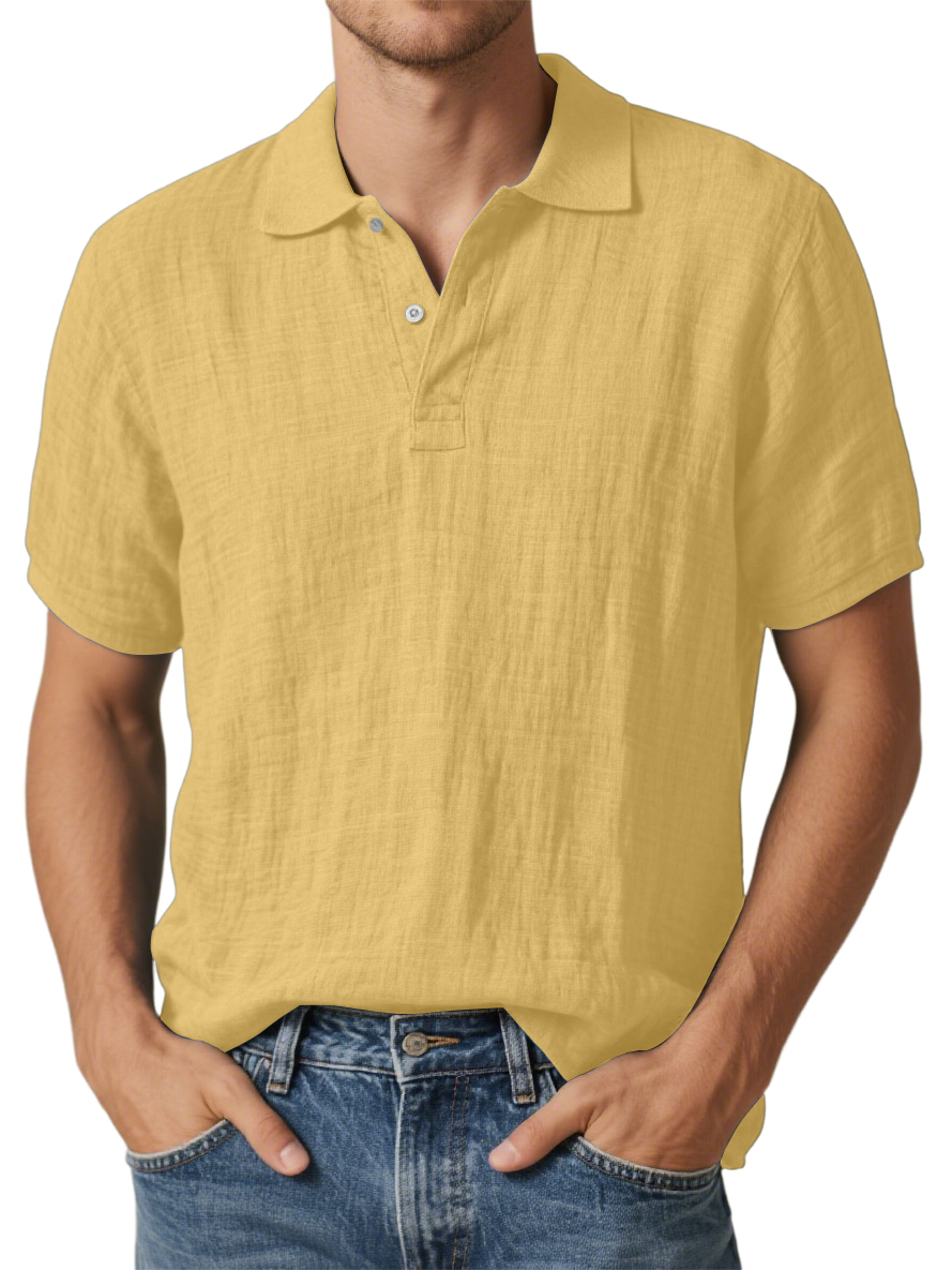Klassisches Kurzarm-Polohemd für Herren aus Baumwolle und Leinen-deurabatt