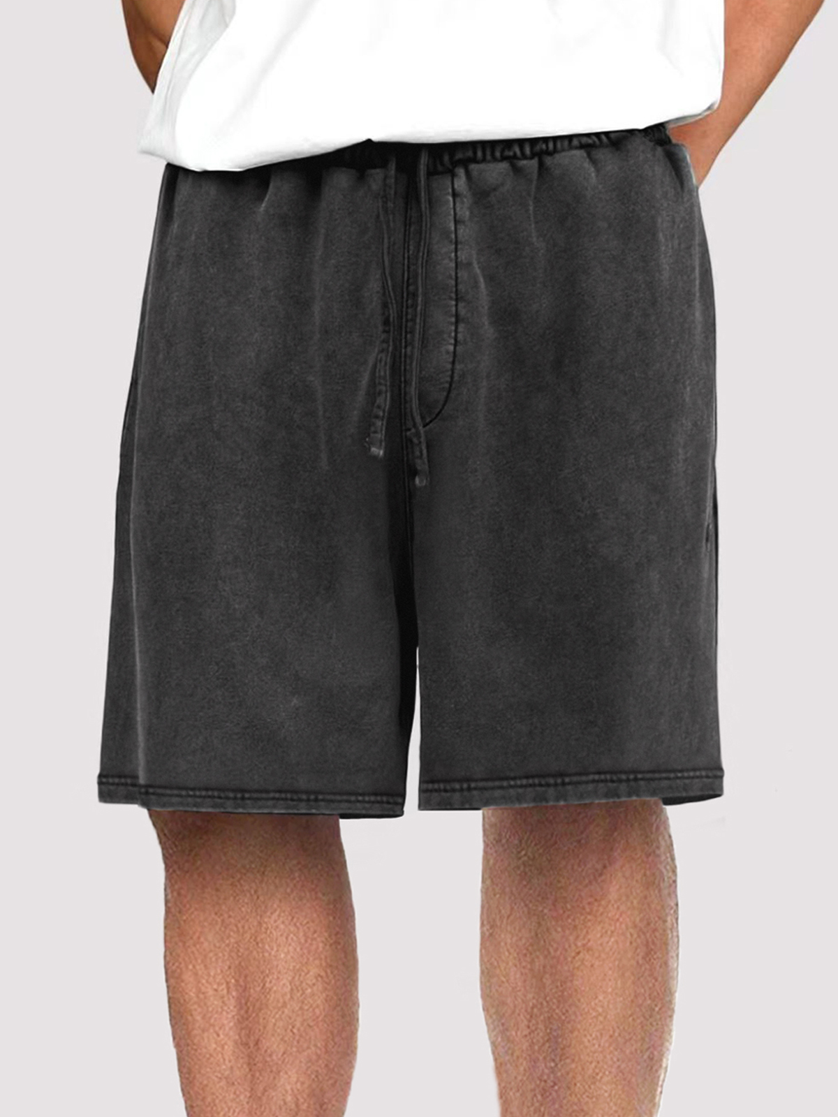 Herren Vintage Distressed Drawstring Stylische Gewaschene Legere Texturierte Shorts Mit Seitentaschen-deurabatt