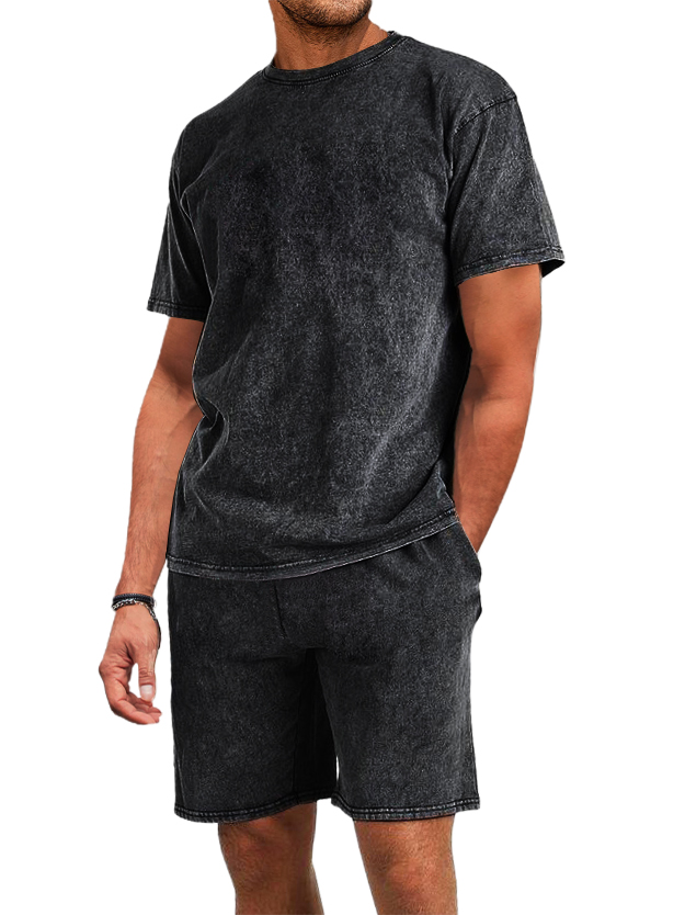 Herren Baumwolle gewaschen und distressed Batik T-Shirt Shorts 2-teiliges Set-deurabatt