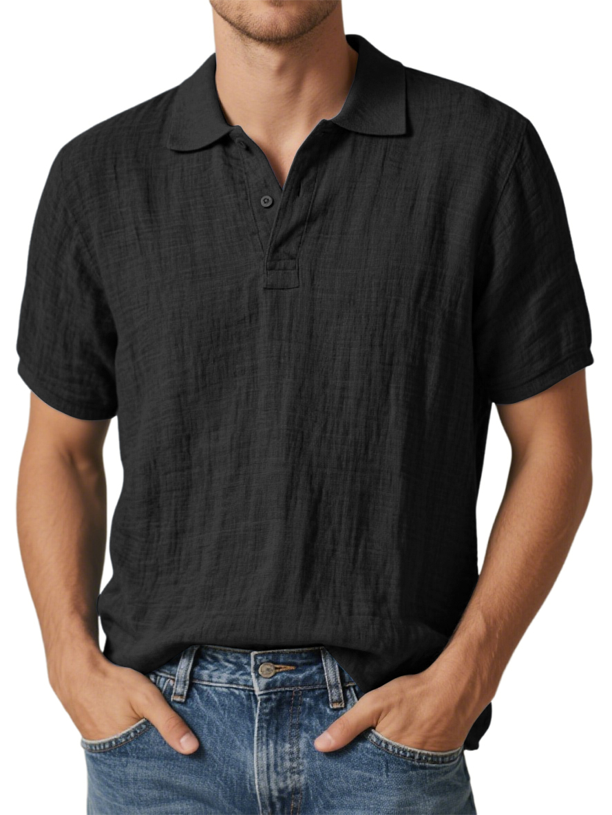 Klassisches Kurzarm-Polohemd für Herren aus Baumwolle und Leinen-deurabatt