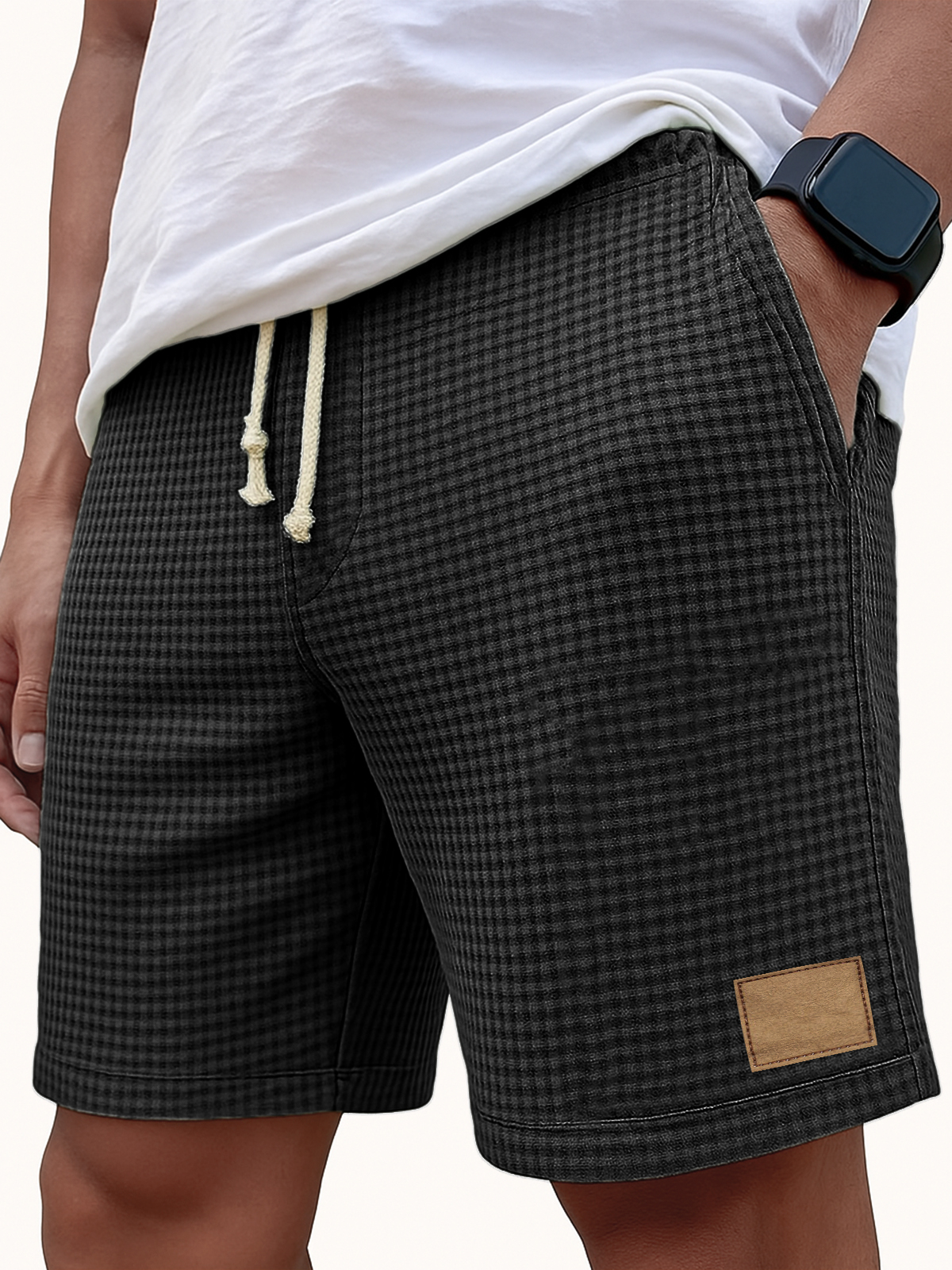 Herren Bequeme Waffel Vintage Besticktes Logo Lässige Schnürung Lockere Shorts-Mode & Komfort