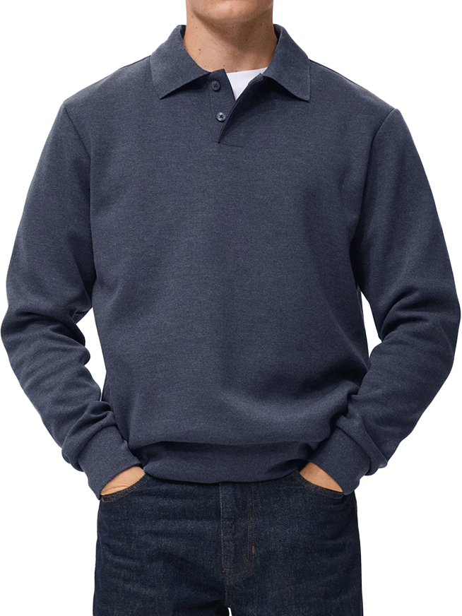 Herren Bequeme Alltagskragen Knopf-Down Freizeit Langarm Polohemd-deurabatt