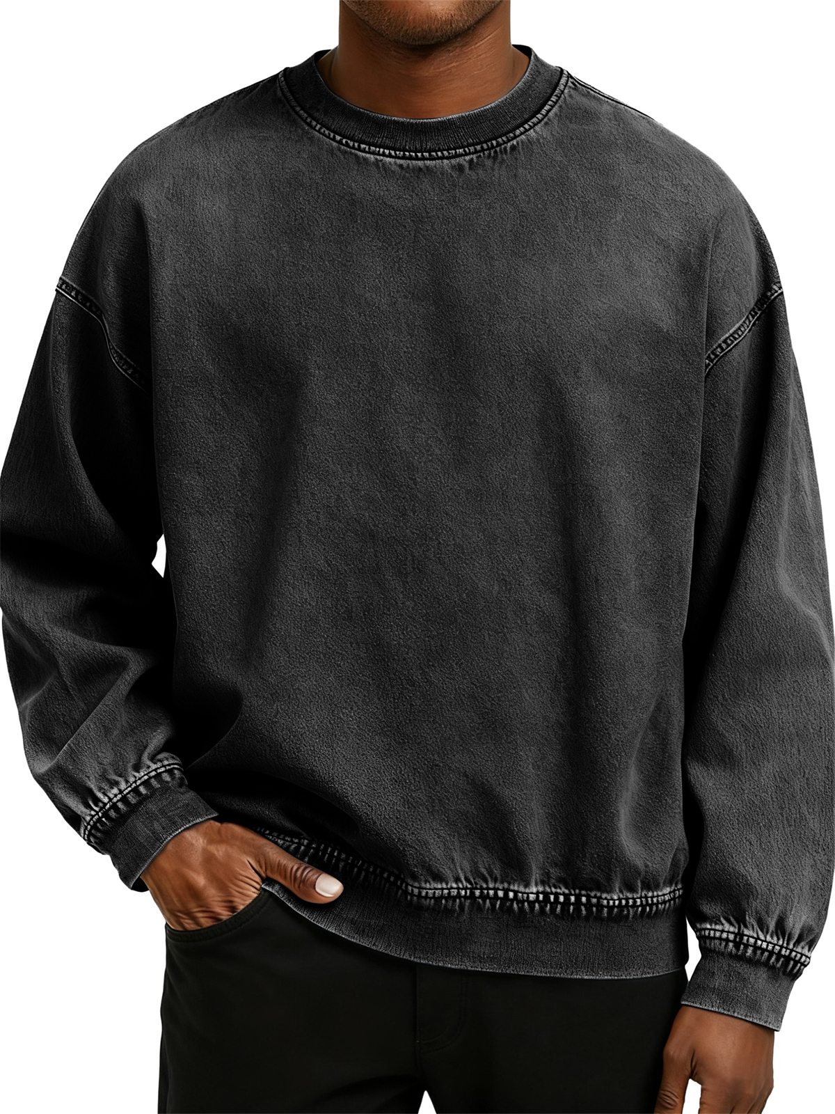 Herren Retro Gewaschen Zerrissene Baumwolle Rundhals Langarm Sweatshirt-deurabatt