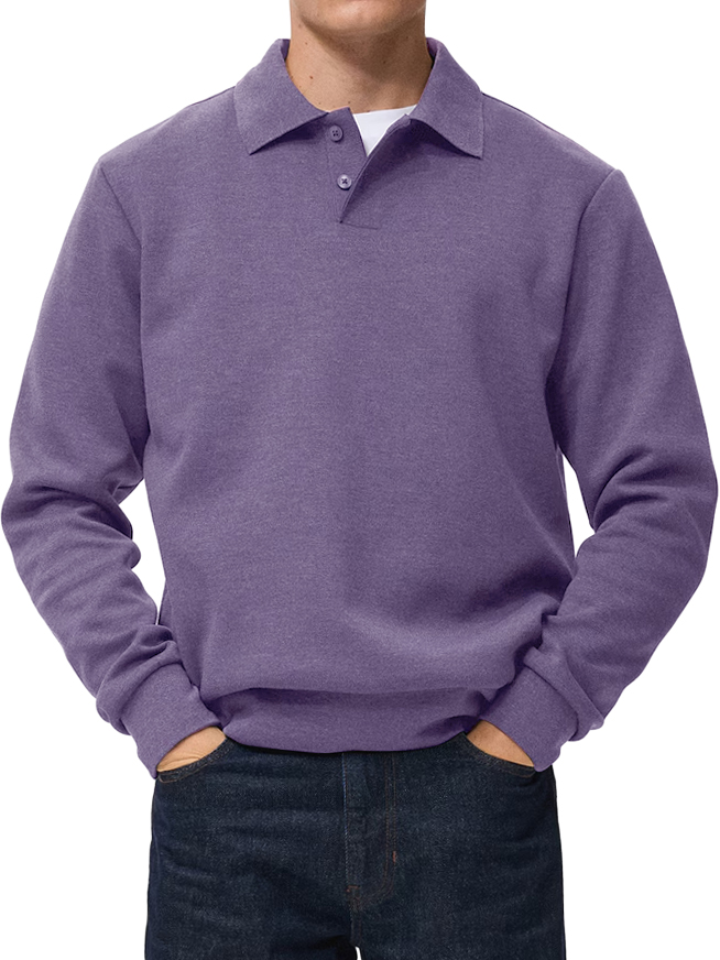 Herren Bequeme Alltagskragen Knopf-Down Freizeit Langarm Polohemd-deurabatt