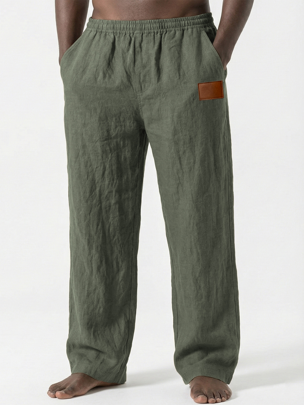 Atmungsaktive Leinenhose mit Lederstickerei-deurabatt
