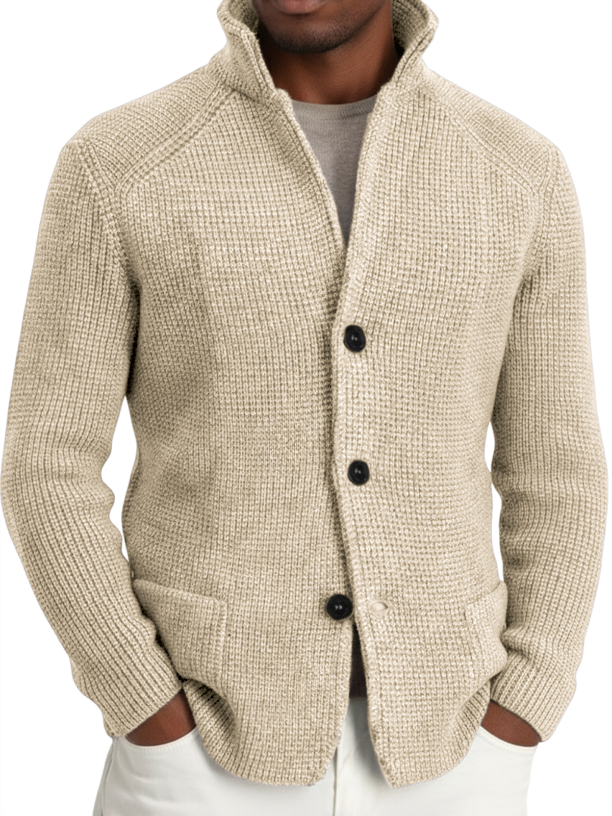Herren-Strickjacke im Retro-Stil mit Anzugkragen-deurabatt